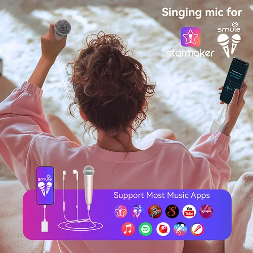 Imagen 2 del producto Micrófono para cantar y grabar con comentarios para auriculares, micrófono para karaoke Funciona con Spotify, Smule, YouTube, Apple Music, karaoke TJ, Stingray
