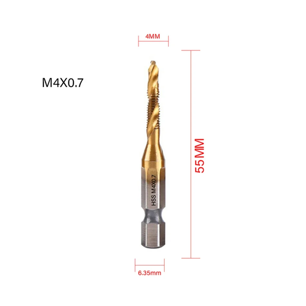 1Pcs Compound Metric Tap Drill Bits Screw Thread Hex Shank Machine Titanium HSS Tap Bit Tool For Metal Steel Wood Plastic