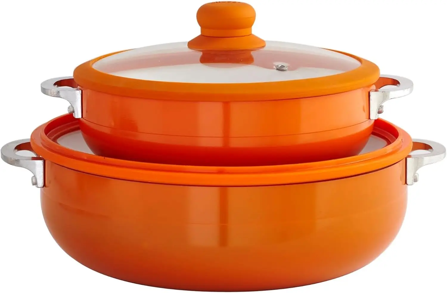 

USA 2 Piece Orange Ceramic Interior Caldero Set with Orange Silicone Rim and Glass Lid