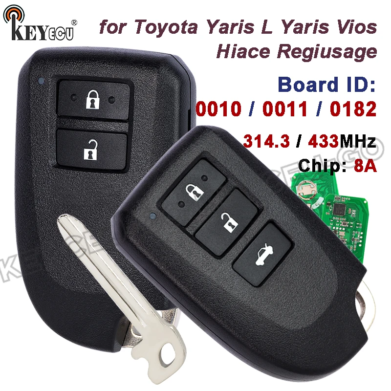 

KEYECU 0010 0011 0182 312/314 433/434mhz 8A Chip BS1EW BS2ET Car Remote Key Fob for Toyota Yaris L Vios 2/3 Buttons Smart Key