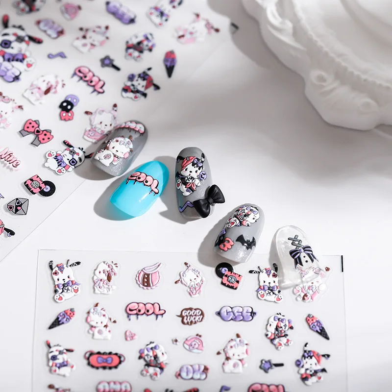 5D Relief Sanrio Nail Accessories Cinnamoroll Hello Kitty Nail Stickers Cute My Melody Self-Adhesive Long-Lasting Nail Charm