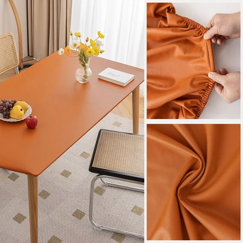 Leather Elastic Tablecloth Custom Square Round Table Cover Waterproof Dinning Table Cloth Protector Desk Mat for Students