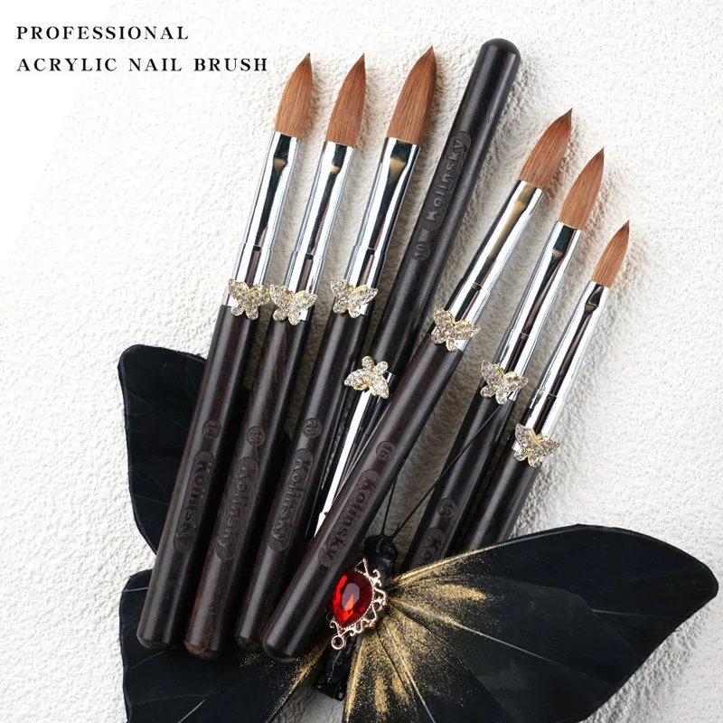 10 Stijl Vlindergesp Rond Houten Handvat Kolinsky Haar Nail Art Brush Schilderen Lijn Pen Liner Gradiënt Platte Ronde Franse Gereedschappen