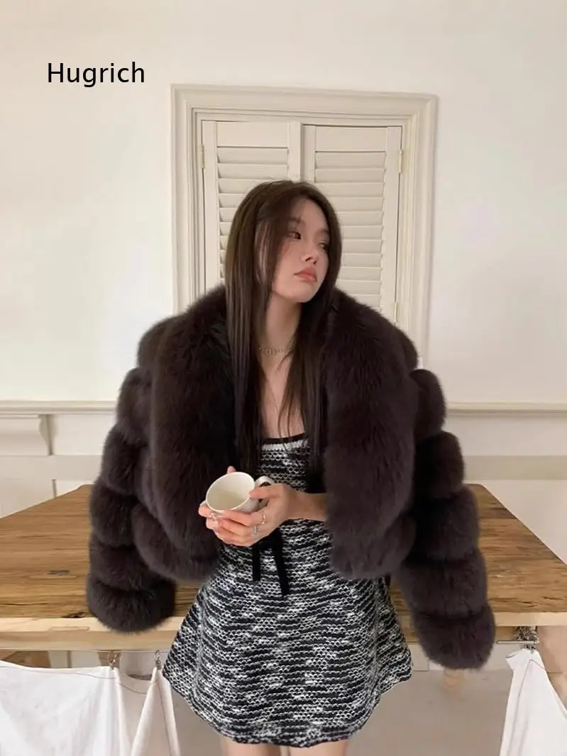 New Arrival European American Style Faux Leather Womens Jacket Outerwear Faux Fox Fur Splicing Artificial Fur Large Collar Shor