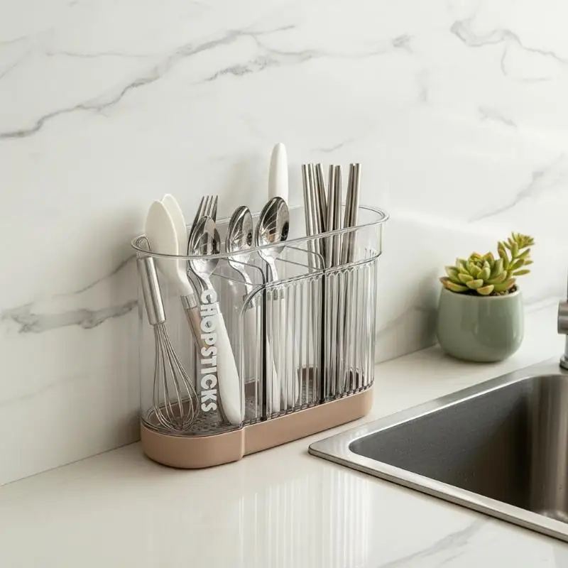 Plastic Wall Mount Utensil Holder for Chopsticks Forks Spoons with Drain Board Modern Kitchen Organization 20x10x13.8cm