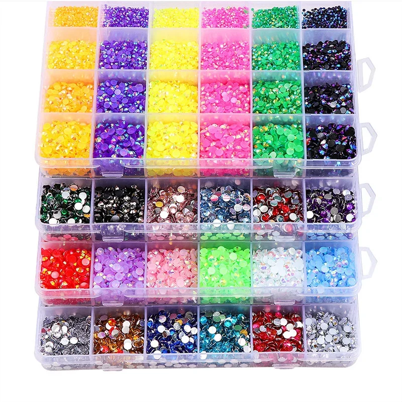 24 Grids Crystals Nail Rhinestones Nail Art Decorations 2-5mm Resin Glitters Gems Stones Salon Nail Supplies Manicure Tools