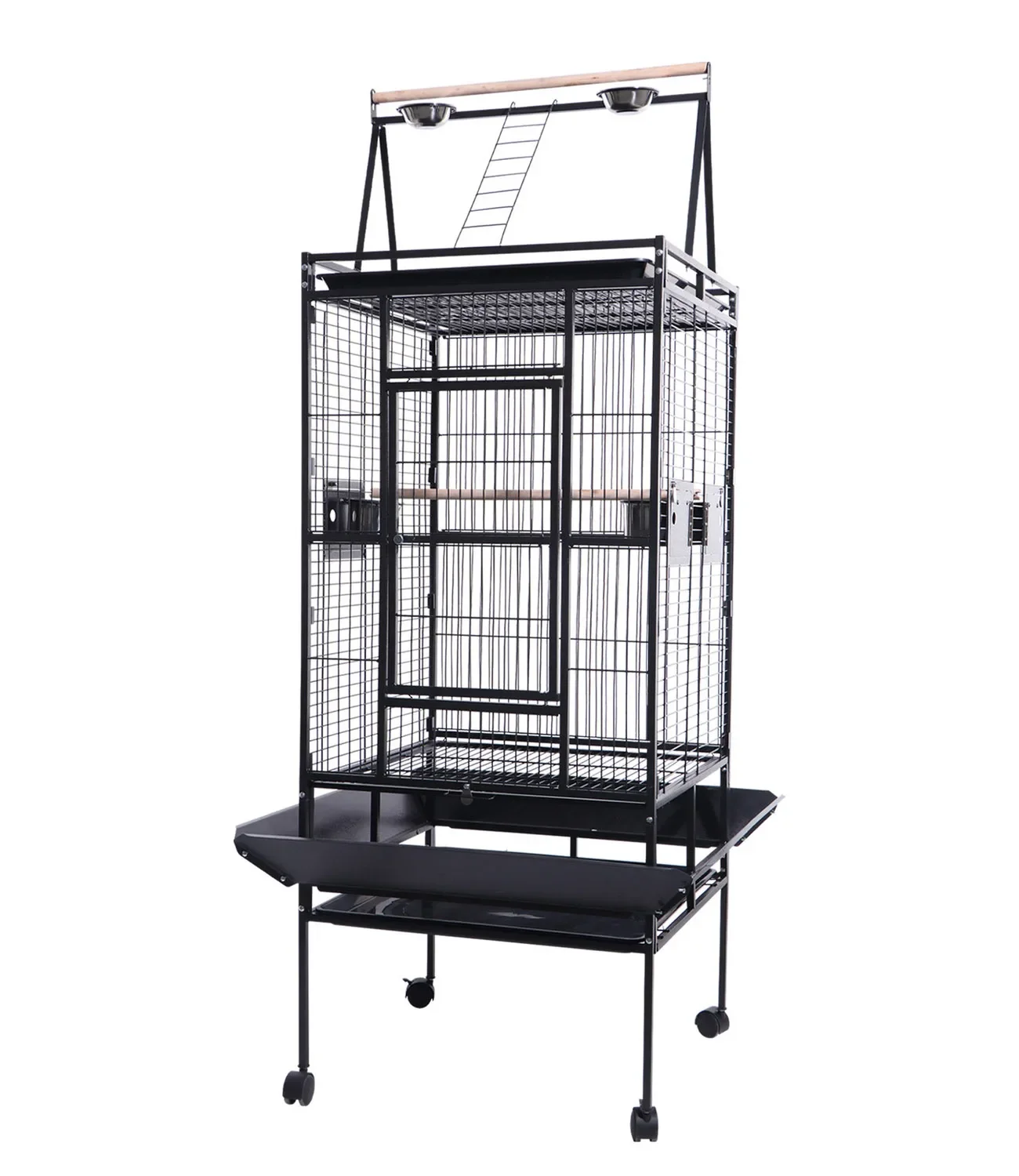 Wholesale 68 Inch Parrot Aviary Pet Stand-Alone Budgie Perch Stand Alone Cages Black Wheels 173cm Wrought Iron Pet Bird Cage