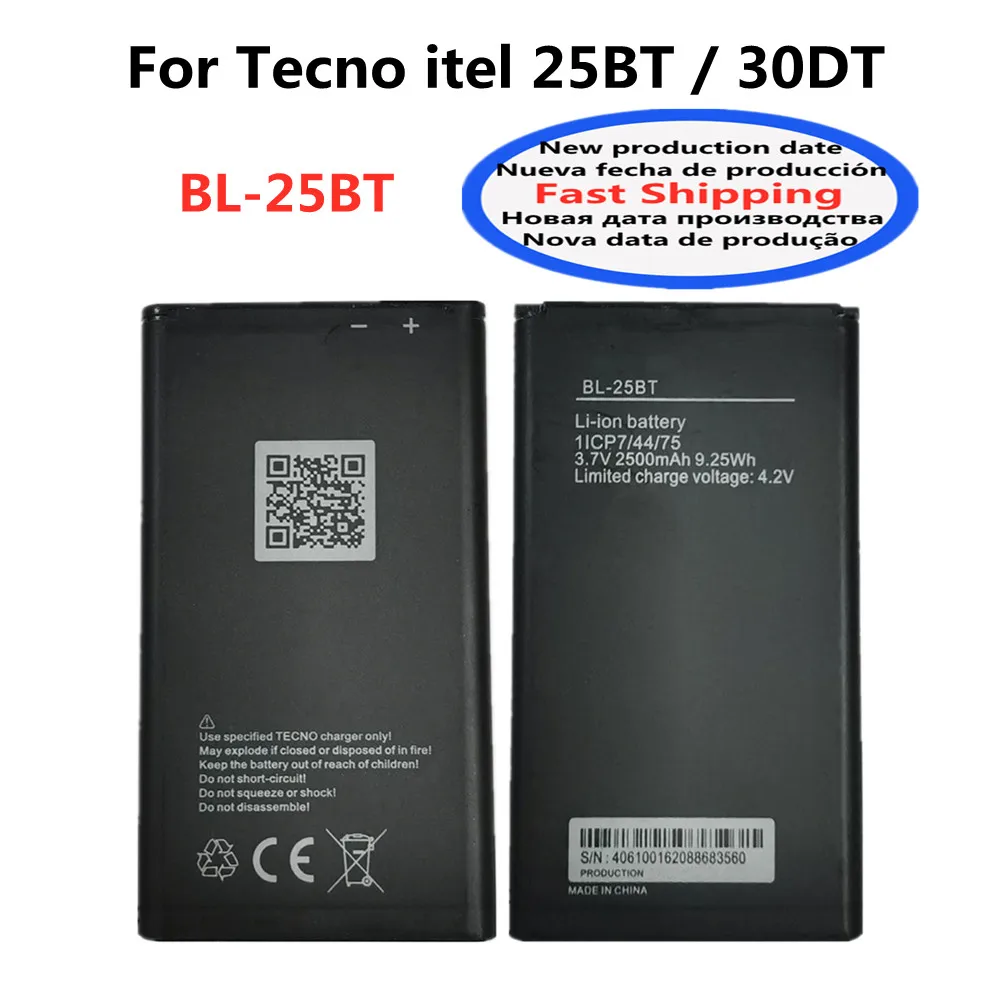 High Quality 2500mAh BL-25BT Battery For Tecno itel 30DT / 25BT Phone Replacement Batteries Bateria