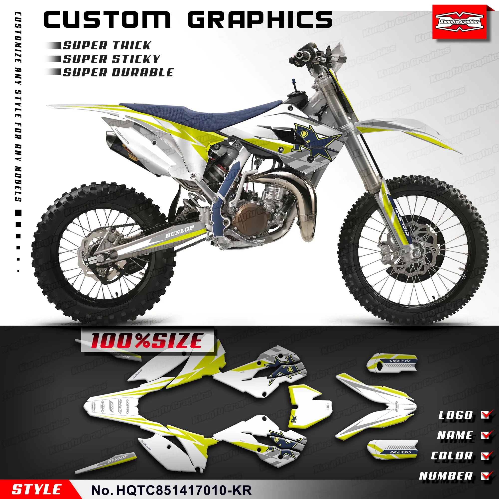 

KUNGFU GRAPHICS Stickers Set Laminated Decals for Husqvarna TC85 2014 2015 2016 2017, HQTC851417010-KR