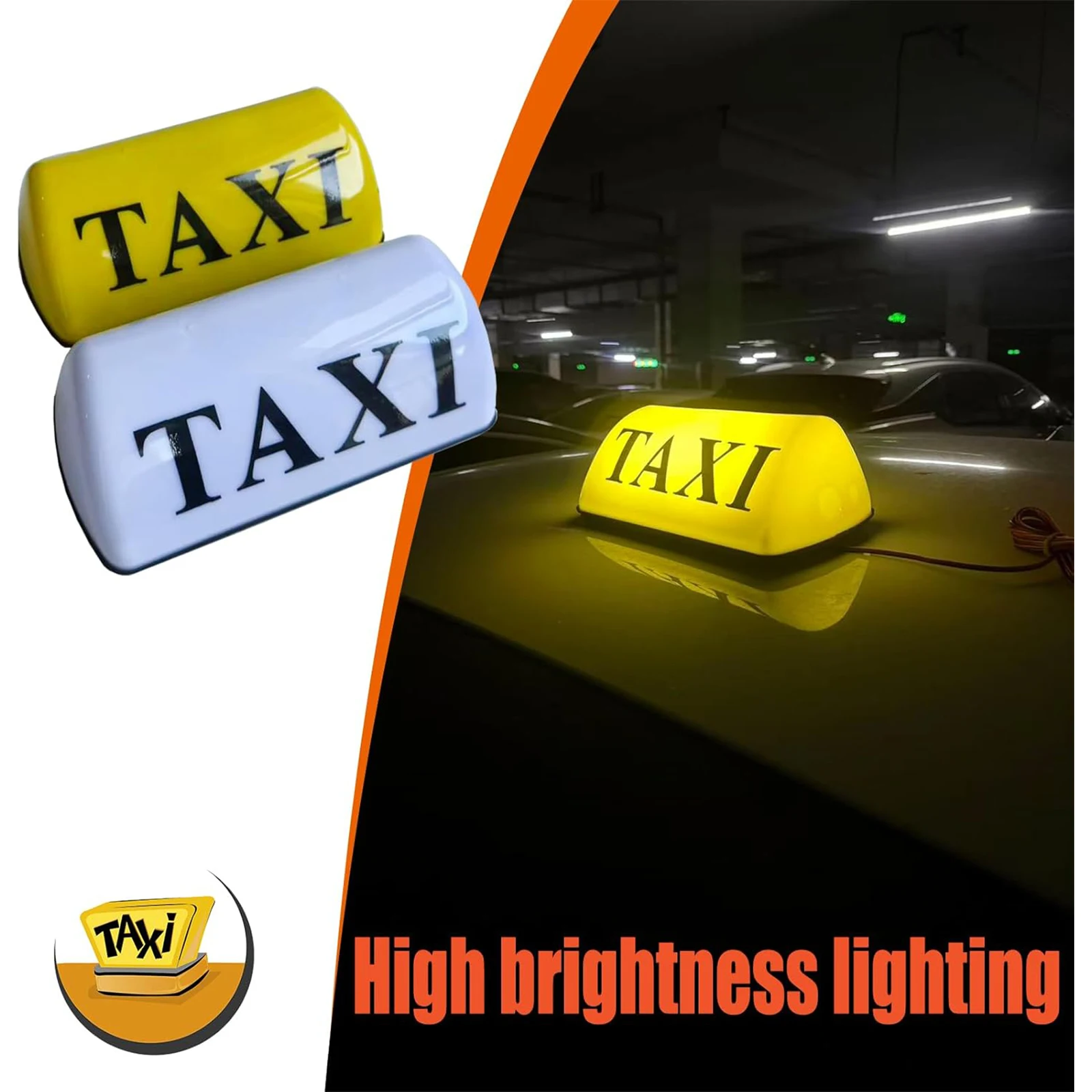 TAXI Sign Light for car 12V LED Car TAXI Top Light White/Yellow Shell with Magnetic Base Waterproof Roof Top Light