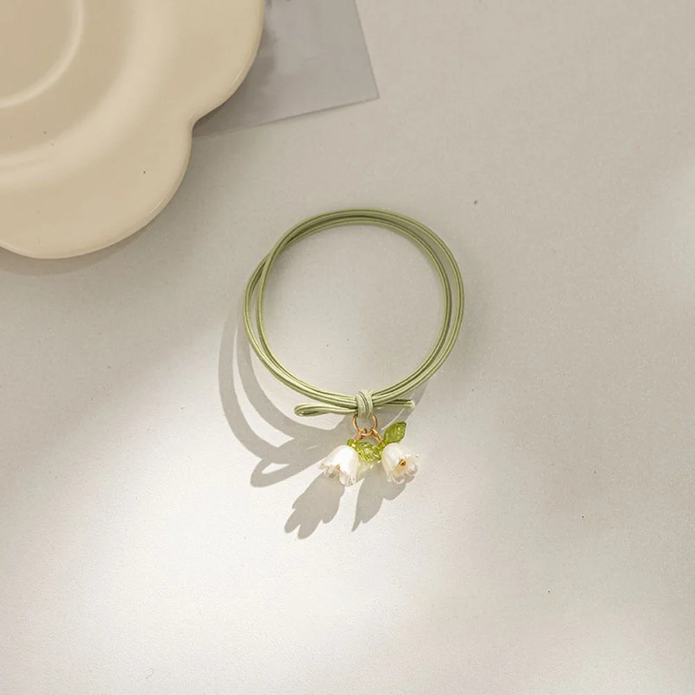 Women\'s Green Lily of The Valley Flower Hair Ring New Fashion Sweet Super Fairy Hair Rope Tie Hair Ponytail Headdress