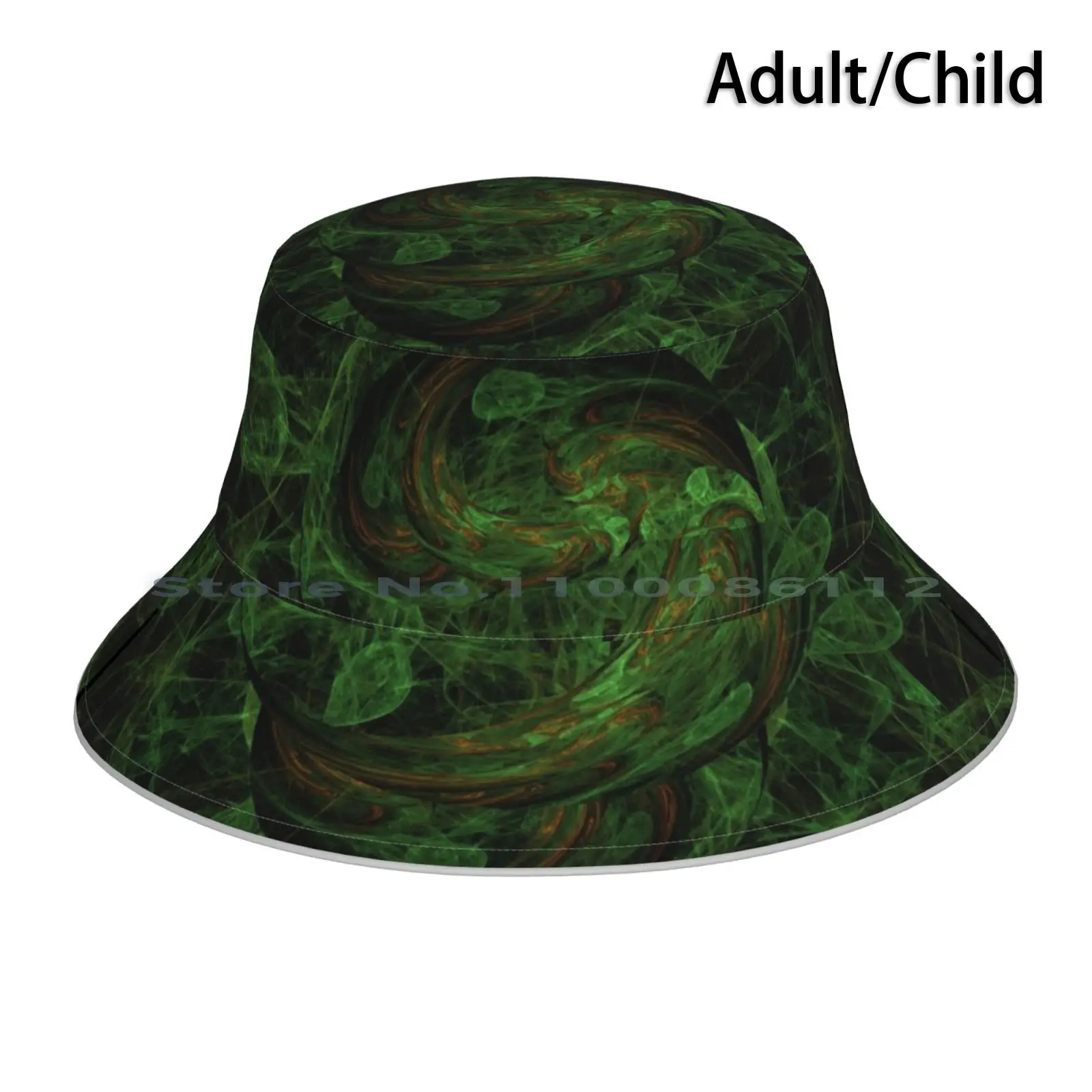 Good Luck | Fractal Design Bucket Hat Sun Cap Fractal Math Striking Geometric Apophysis Green Abstract Foldable Outdoor