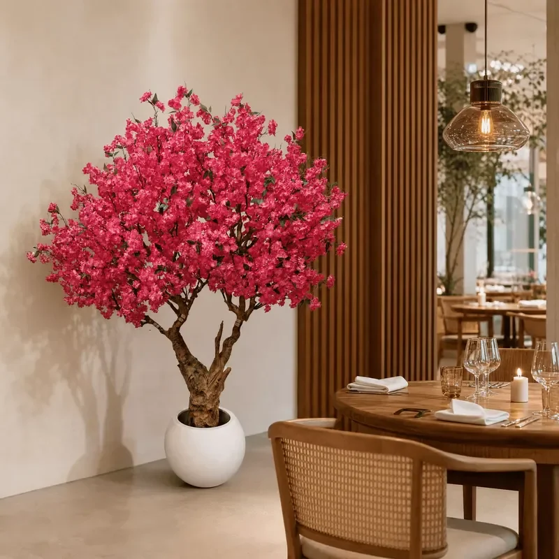Custom Potted Artificial Pink Cherry Blossom Tree, Lifelike Removable Easy Install for Living Room Home Interior Decoration