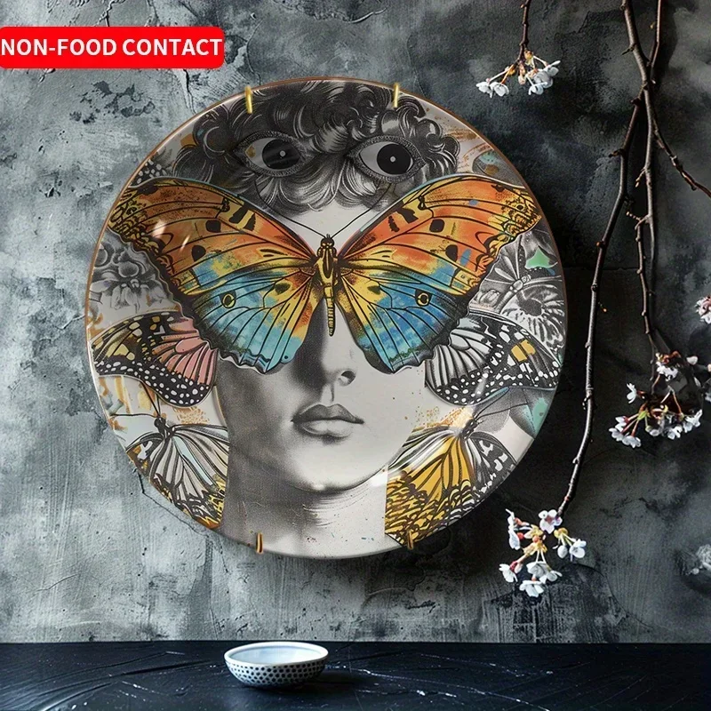 1pc of Non-Food Contact Exquisite Butterfly Pattern Ceramic Decorative Plate, a for home Wall Art Piece, Suitable for Living