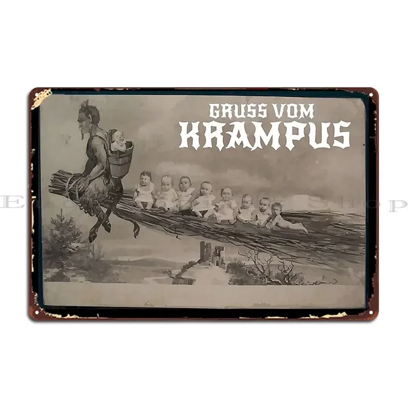Merry Krampus Gruss Vom Greetings From Christmas Demon Metal Plaque Poster Create Wall Decor Bar Design Classic Tin Sign Poster