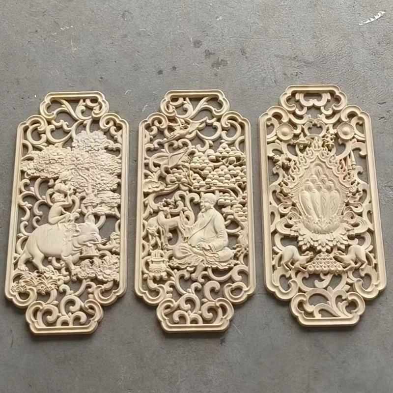 

Wooden carving decorative ornaments, auspicious Eight Treasures Tibetan style solid wood decals