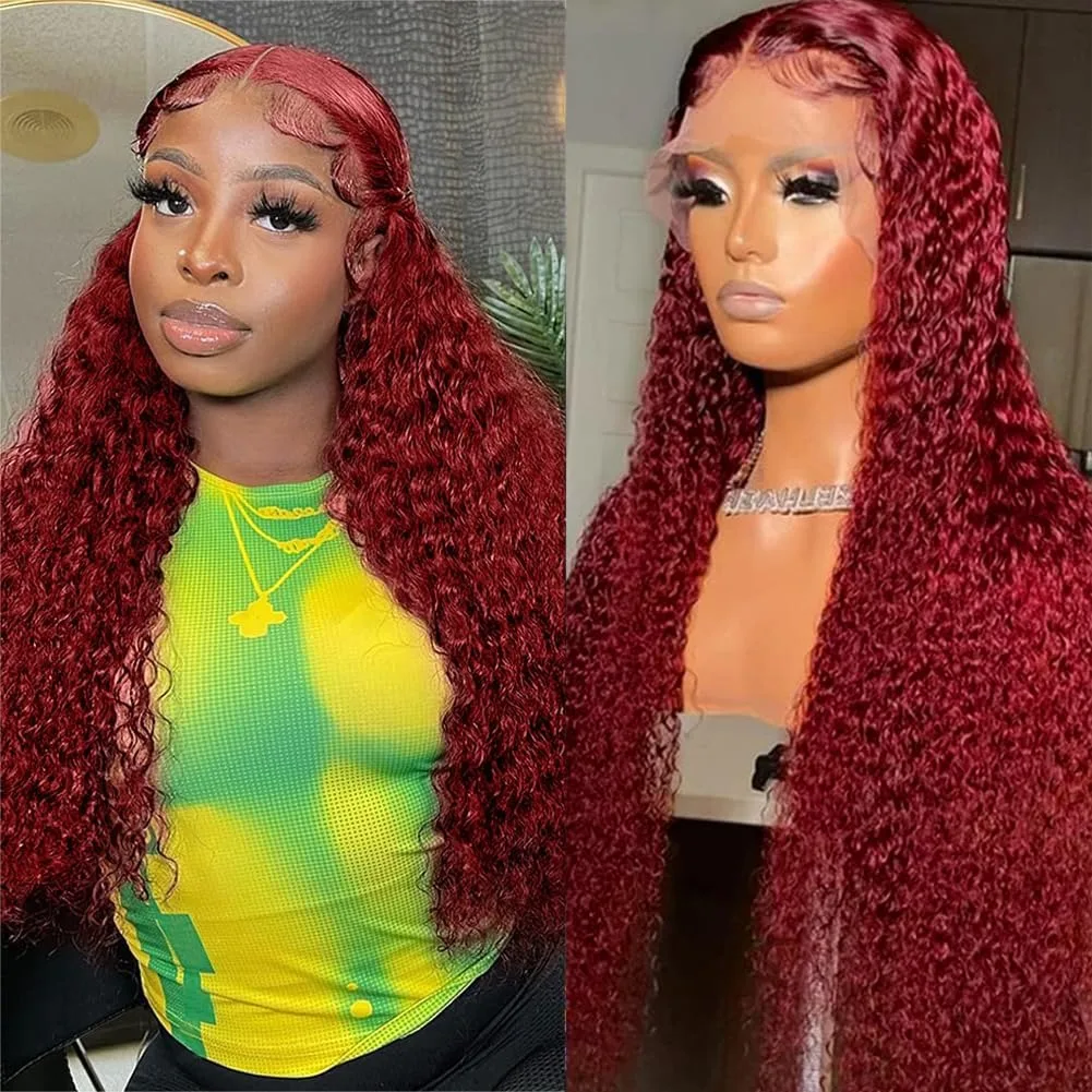 30 40 Inch Burgundy 99j Deep Wave Lace Frontal Wig Curly Human Hair Wigs 250% Density 13x4 13x6 HD Lace Front Human Hair Wigs image 2