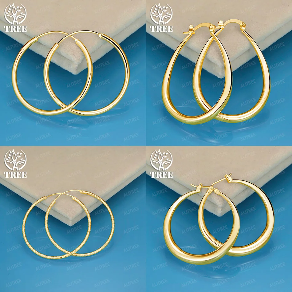 

18K Gold U-Shaped Round Hoop Earrings Men Women Wedding Banquet Party Luxury Fashion Earrings Jewelry Gift Fine Accessories
