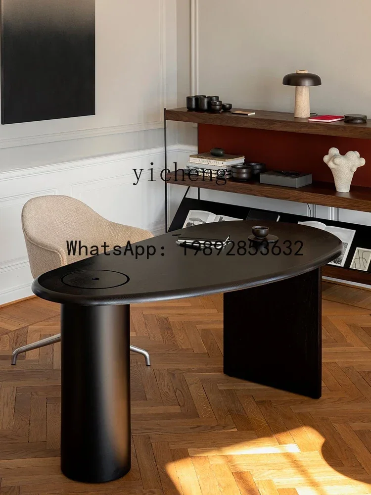 

LYY Desk Study Desk Solid Wood Mid-Ancient Black Computer Desk Shaped Arc