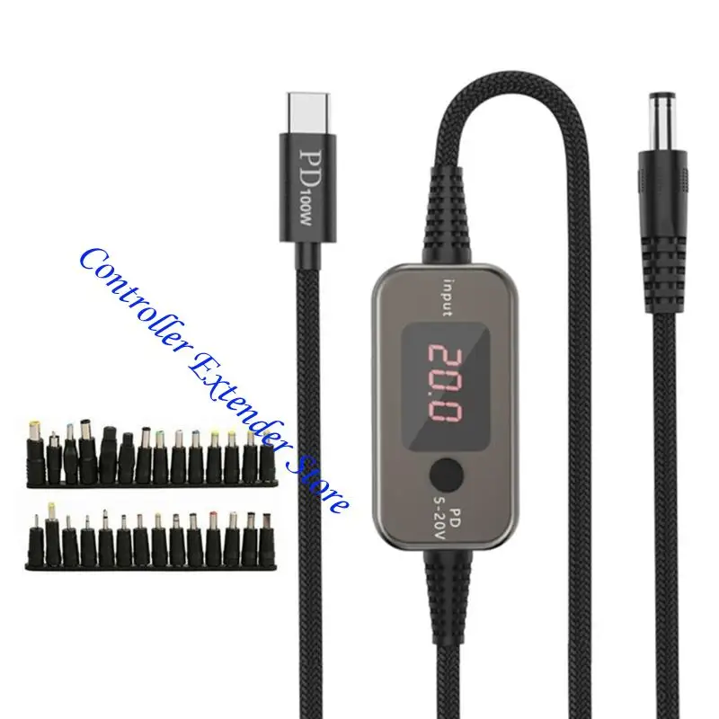 

N84B PD100W Type C To DC5.5x2.5mm Power Cable 28 Connectors Tips Adjustable Output