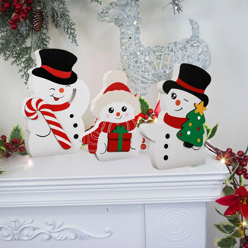 3pcs Christmas Snowman Figurine Tabletop Centrepiece Landscape Model Miniature Garden Figurine New Year Home Decor Ornaments