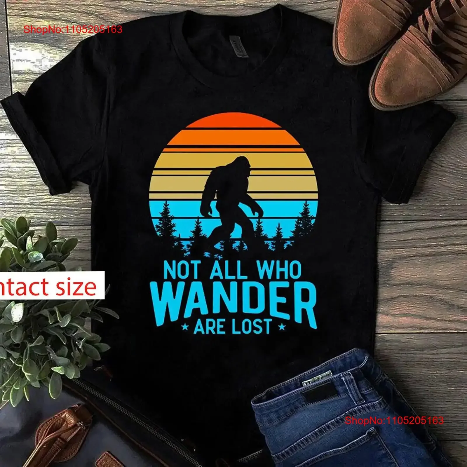 Not All Who Wander Are Lost Bigfoot Sasquatch Camping Retro T Shirt vintage Washed Casual Unisex Versatile graphic Stretched