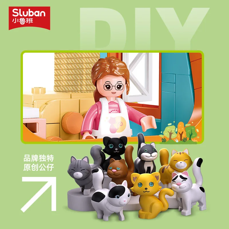 Sluban Girls Pet Home Villa Meow Star House Building Blocks Cartoon Street View Model Girl Friendship Figure Bricks Toy Gift