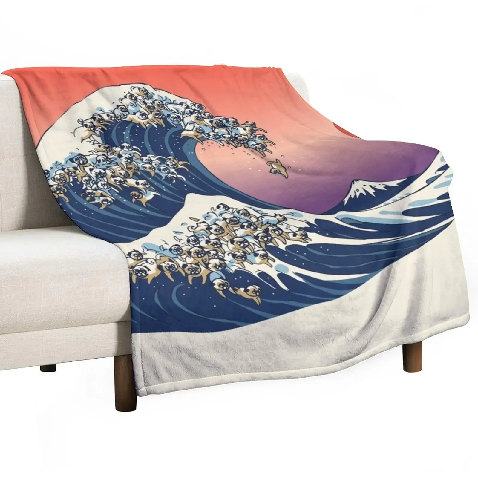 

The Great Wave of Pug Throw Blanket Decorative Beds Softest Camping Blankets