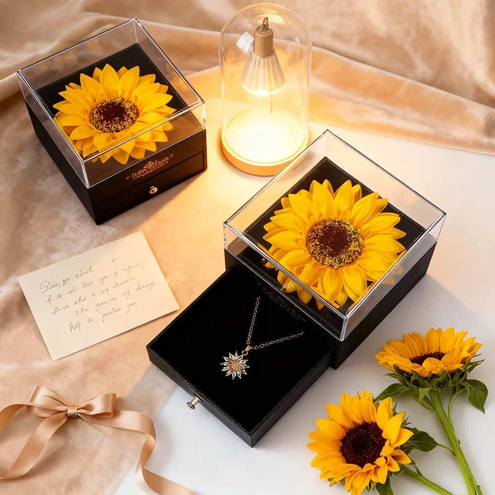 Zeitlose Zuneigung Sonnenblumen-Halskette Geschenkbox-Set - Perfekt für Jahrestage, Muttertag & Mehr - Ideales Geschenk für die Freundin – Detail 5
