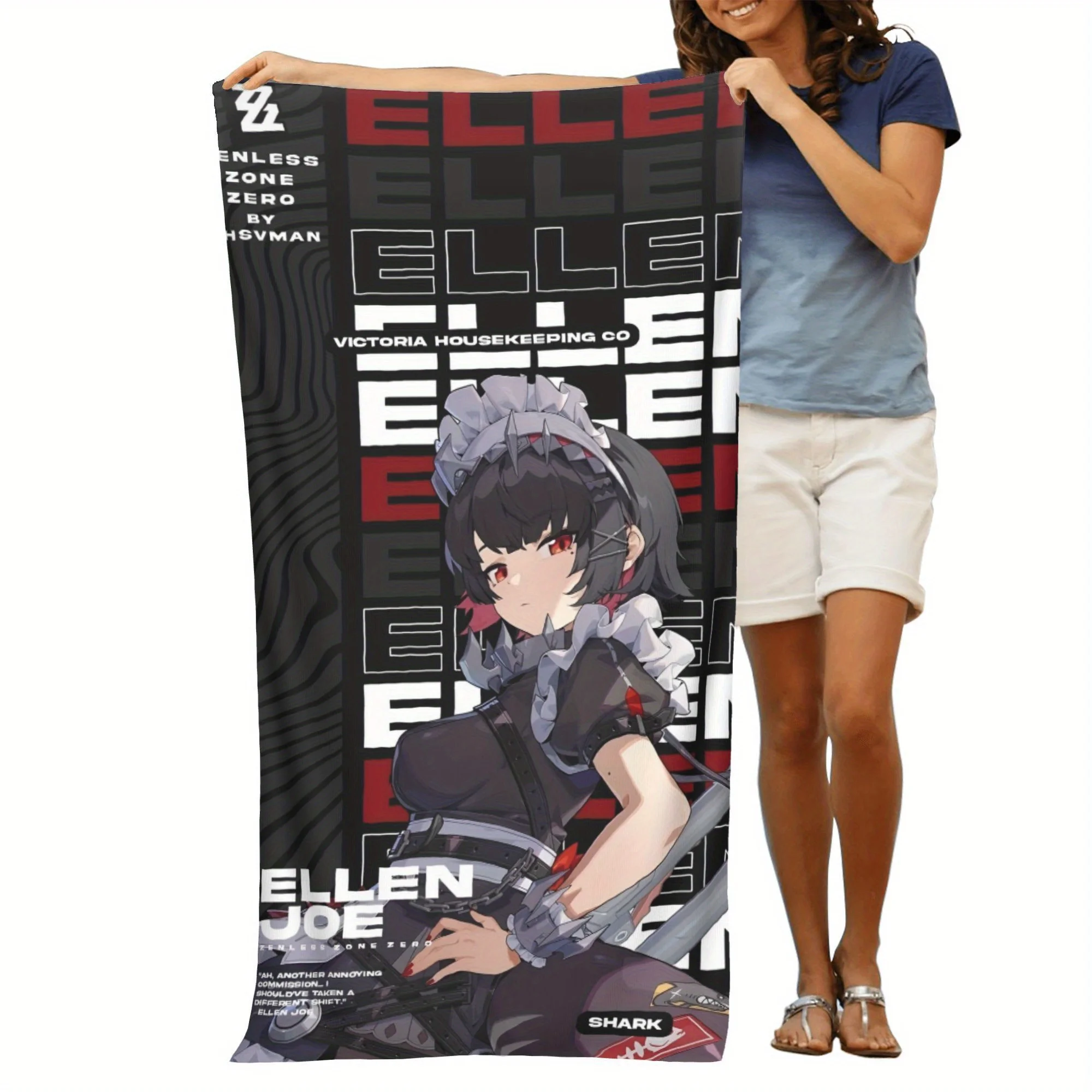Zenless Zone Zero Ellen Joe Microfiber Beach Towel - Vibrant Anime Design, Ultrafine, Quick-Dry, Perfect for Beach, Travel, Camp