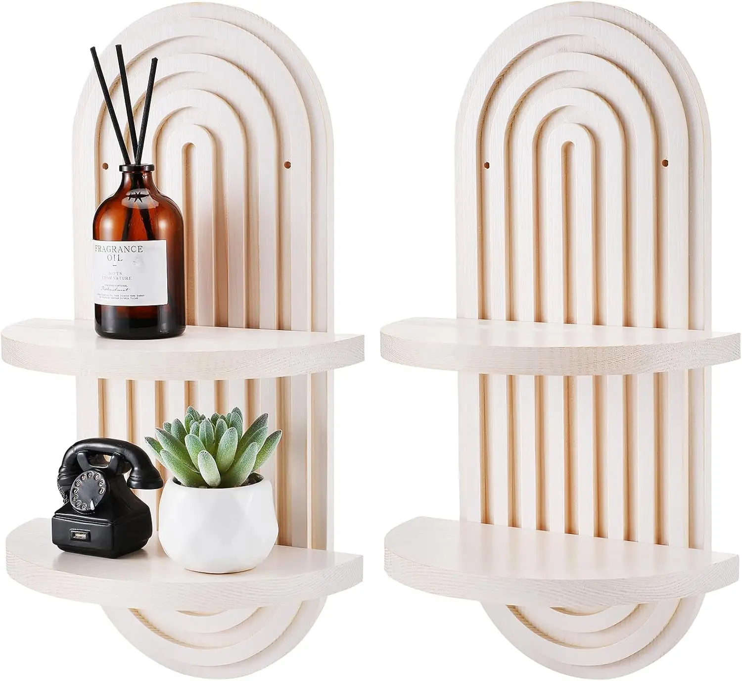 

2 Pcs Boho Wall Shelf Rainbow Arch Wooden Floating Shelf Mid Century Bohemian Hanging Holder Double Vintage Wall Mount