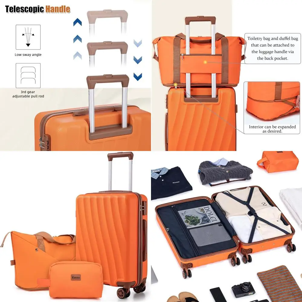 

Orange 3-Piece ABS Luggage Set with Spinner Wheels: 22, 14, 9 Airline Approved Suitcases