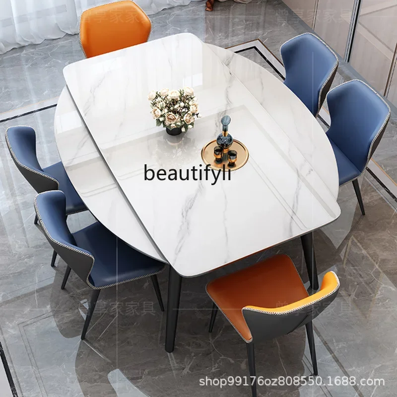 

Slate dining table Modern simple rectangular solid wood retractable Light luxury small apartment household round folding table