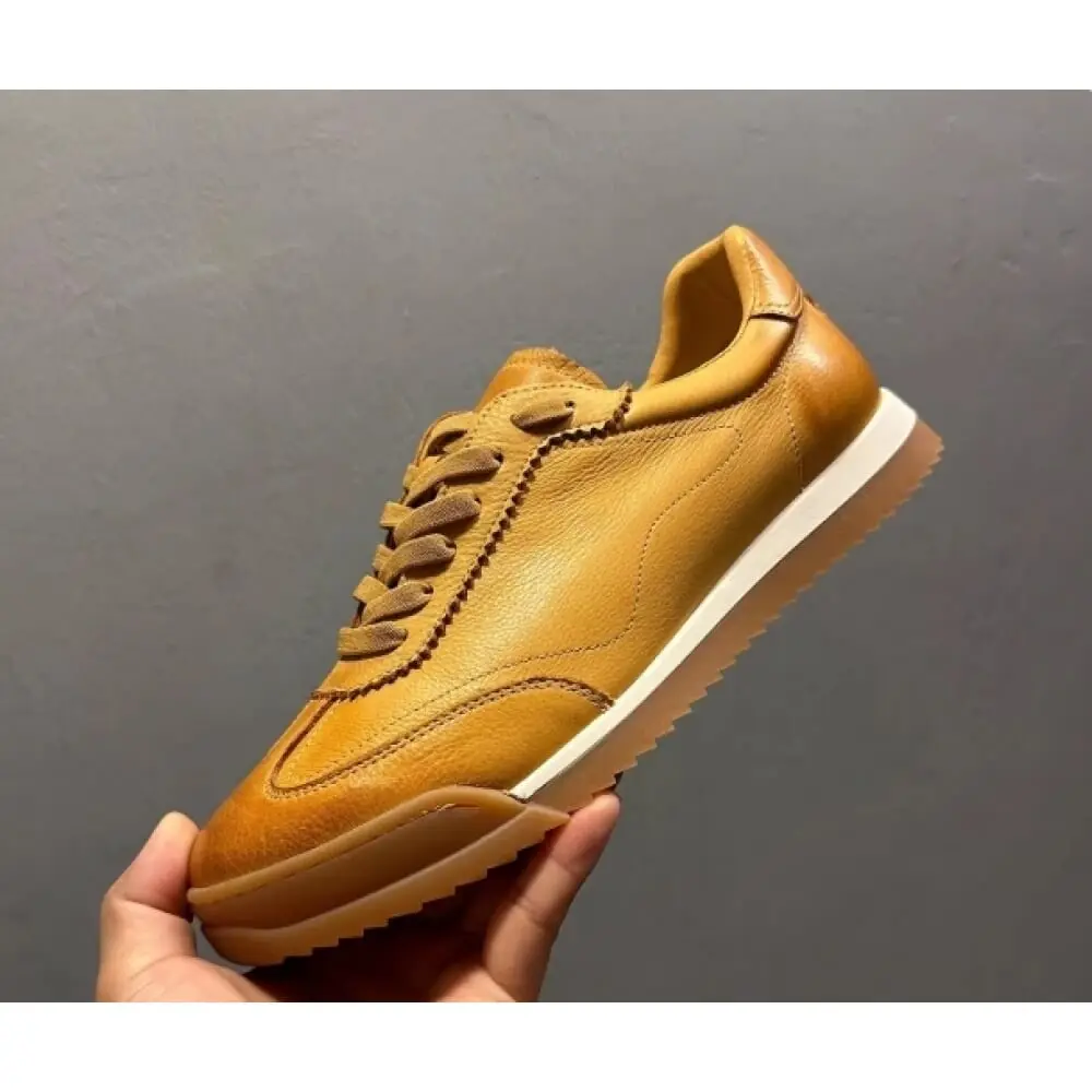Handcrafted Tan Leather Classic Sneaker – Superior Craftsmanship, Versatile Style