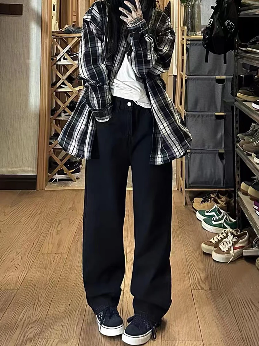 

Джинсы женские больших размеров с высокой талией, расклешенные, прямые, широкие, в пол, повседневные, деним, с подкладкой