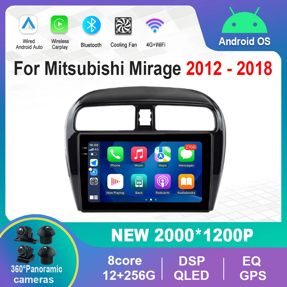 

9 дюймов для Mitsubishi Mirage 2012-2018 Автомобильный радиоприемник Мультимедийный плеер Система ОС Android DSP Стерео QLED Экран WiFi GPS Navi 4G BT