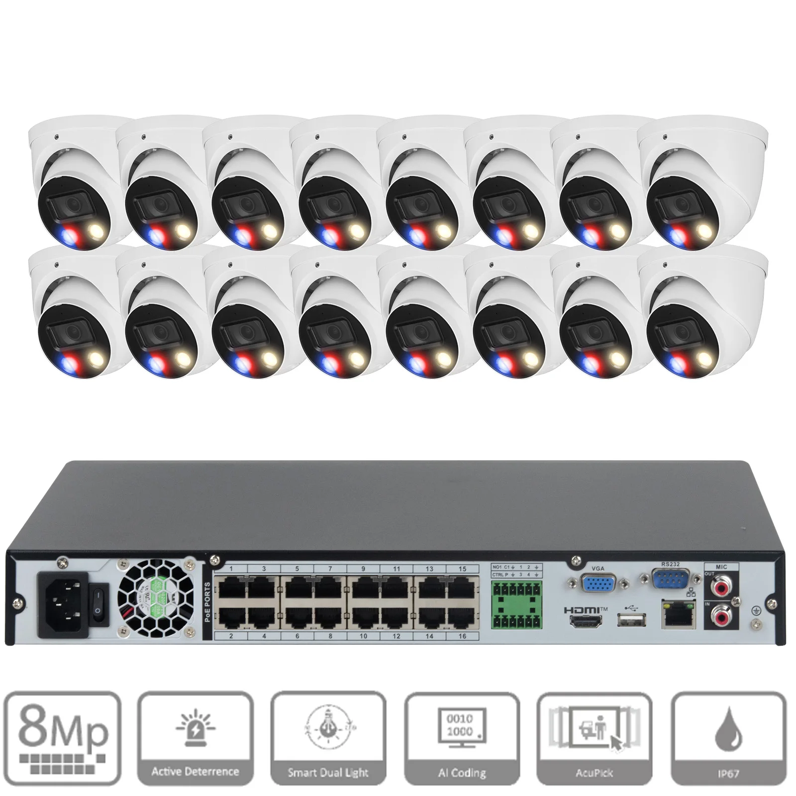 16CH 4K POE NVR CCTV Security Camera System 8MP Full Color Night Vision Outdoor Video Surveillance Kit 2 Way Audio Alarm