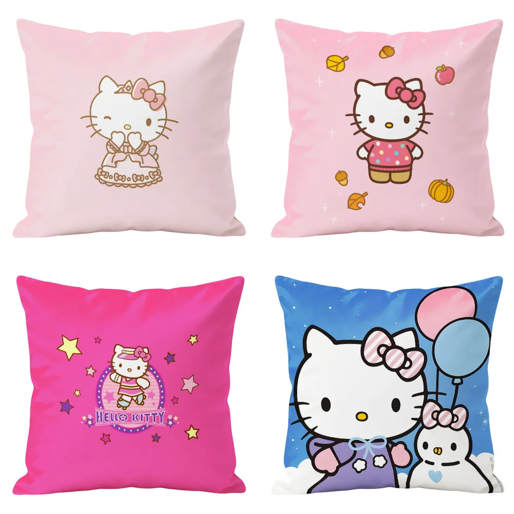 Hello Kitty Cat Cushion Cover Double-sided Print Soft Short Plush Bed Pillowcase Home Decor Machine Washable 40x40cm
