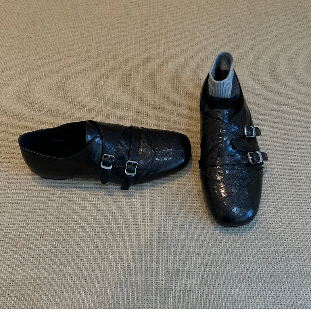 

Женские кожаные туфли без шнуровки в британском стиле с Т-образным ремешком на плоской подошве с градиентом цвета, элегантные женские тонкие повседневные модельные туфли в стиле ретро