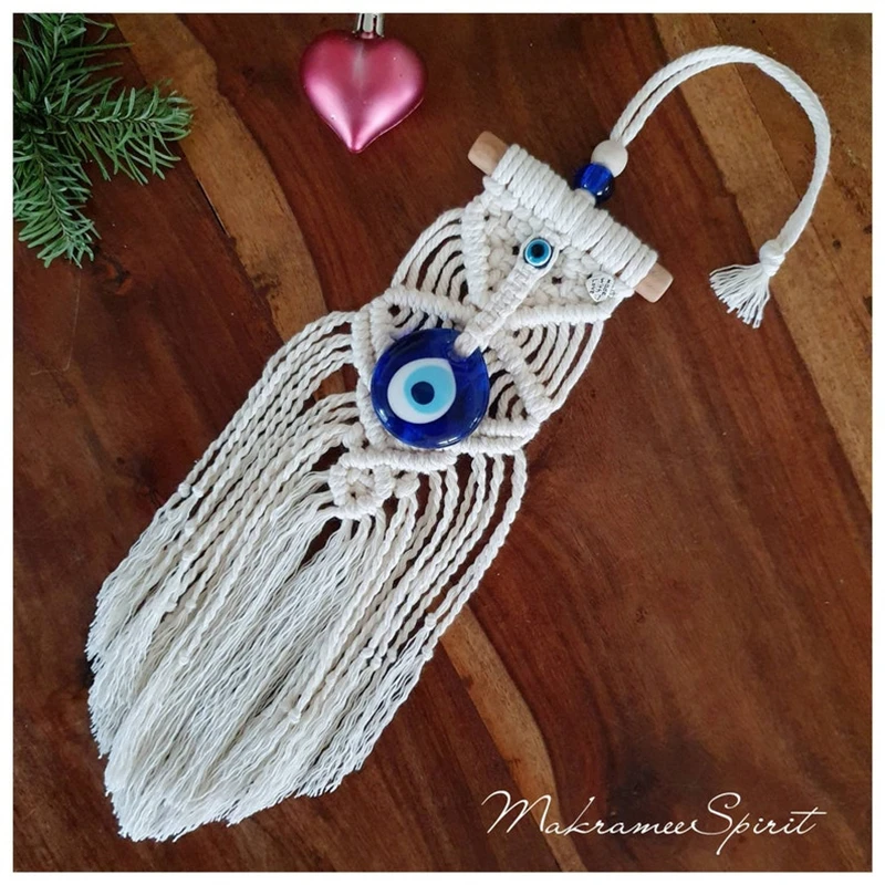 Hand Woven Bohemian Turkish Evil Eye Wall Hging Blue Glass Lucky Eye Pendant for Good Luck Protection Home Decor Wall Decoration