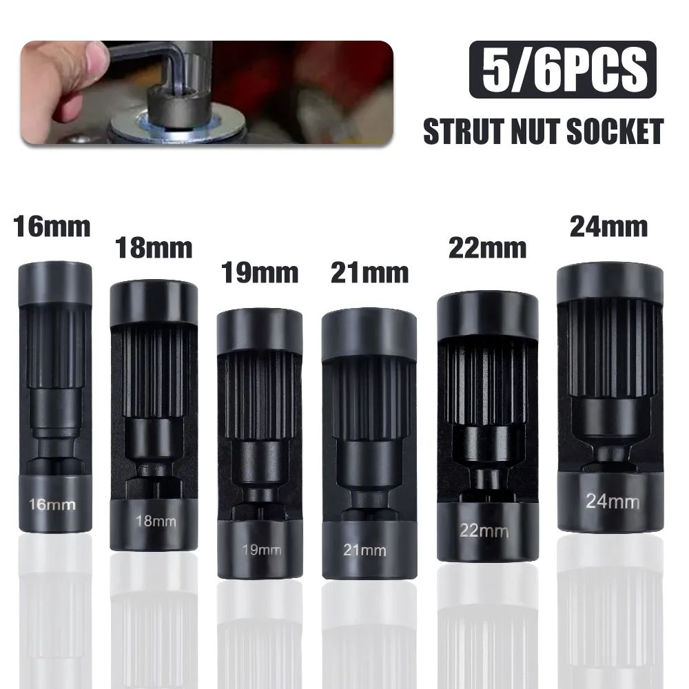 5/6PCS Suspension Strut Nut Sleeve, Automotive Shock Absorber Removal Tool Auto Repair Tool For 16mm To 24mm Shock Absorber Nuts