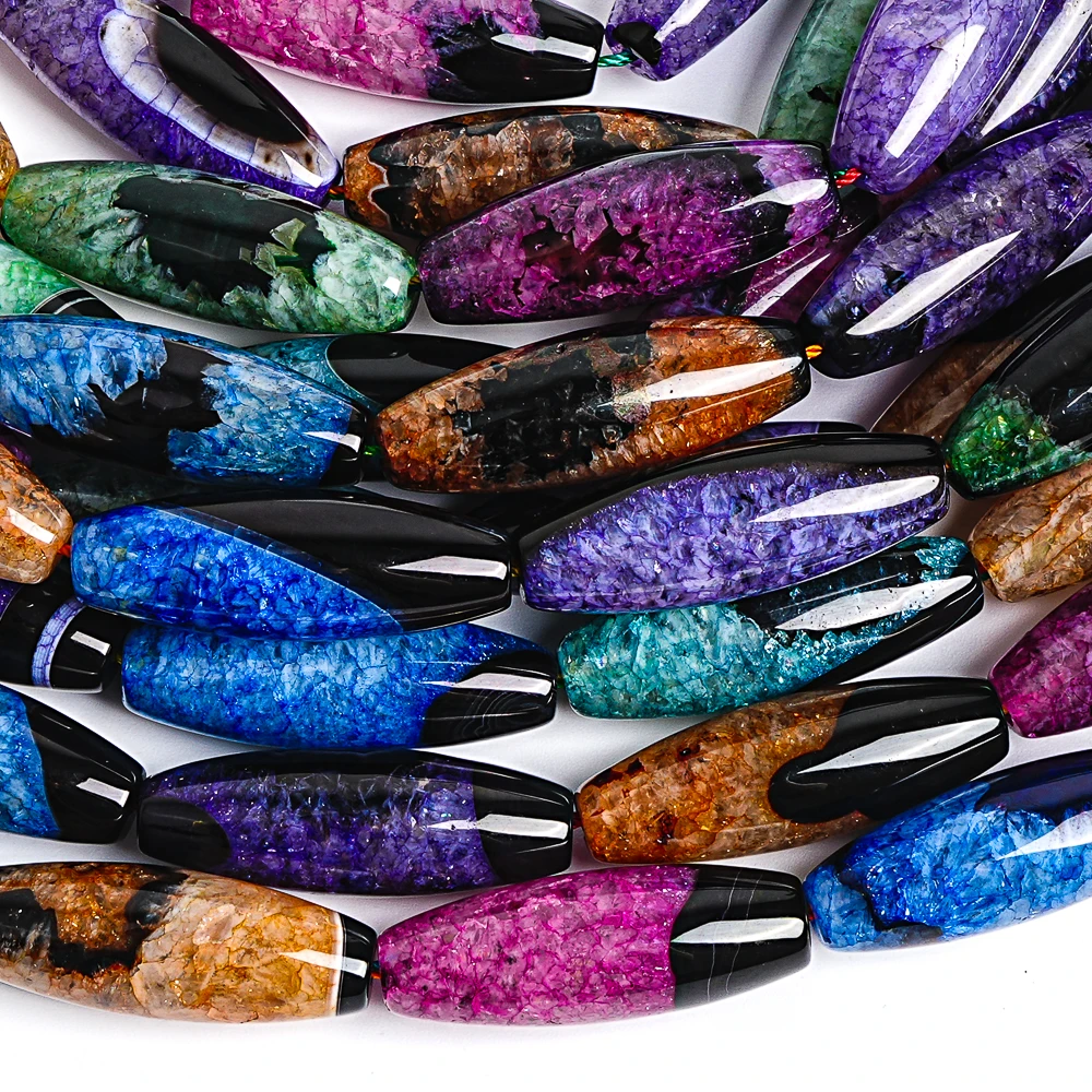 40x14mm 2mm Hole Agate Rice Beads Multi-Purpose Unfinished Loose Beads for Jewelry Designers Bulk Craft Beads