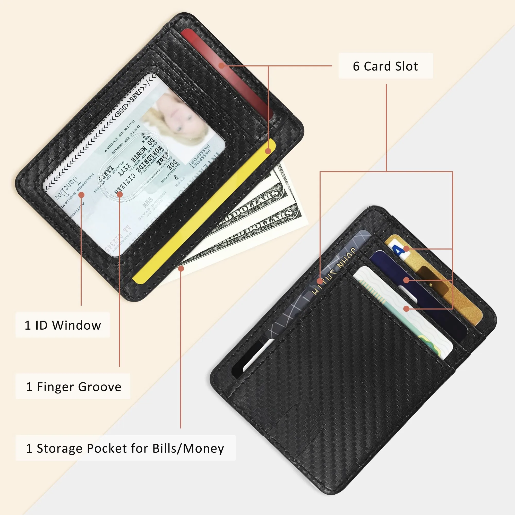 Schlanke Minimalistische RFID-blockierende Vordertaschen-Geldbörsen für Männer und Frauen – Detail 3