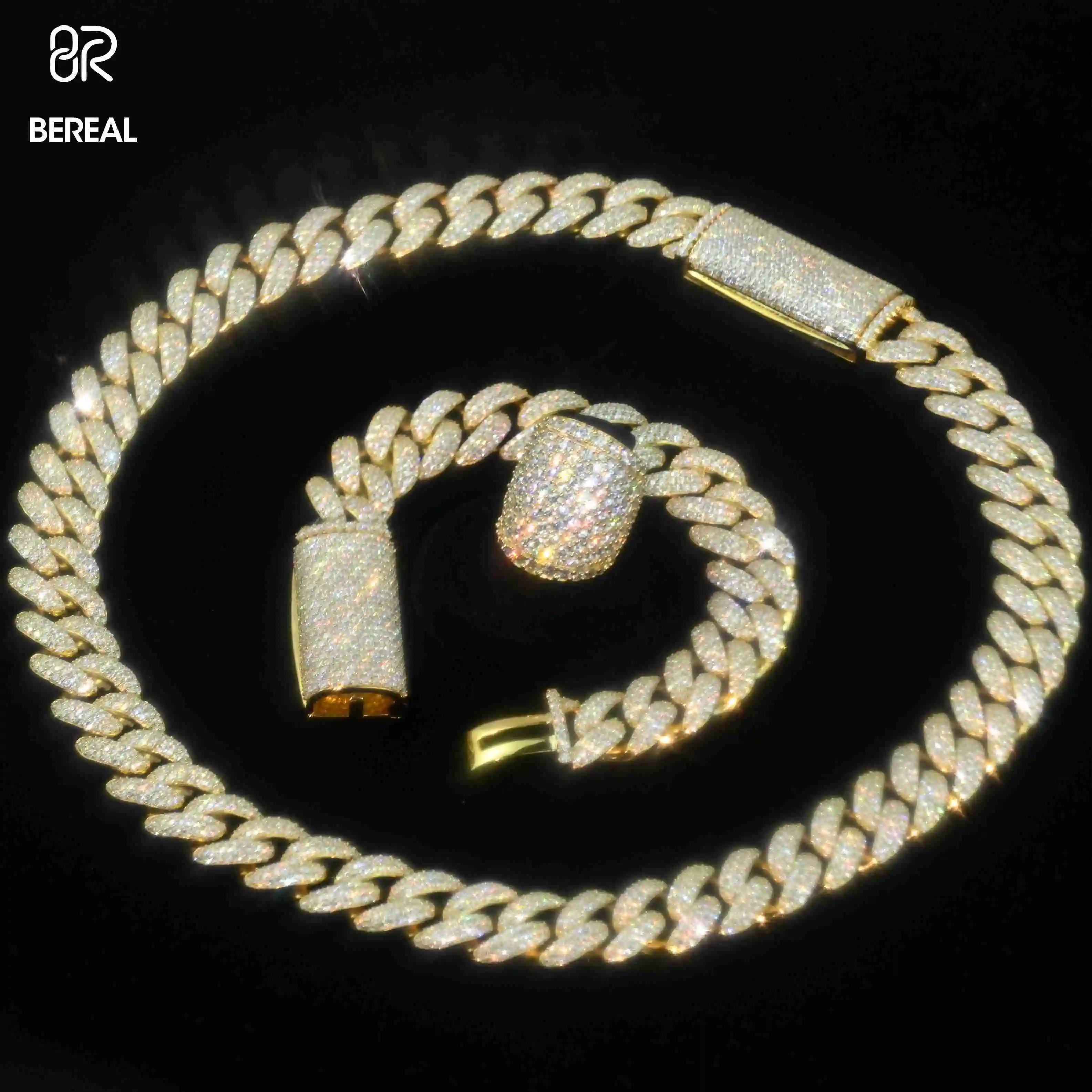 

12MM 10K 14K 18K Solid Gold Miami Moissanite Link Chain Hip Hop Shinning Fine Gold Moissanite Cuban Link Bracelet for Women Men