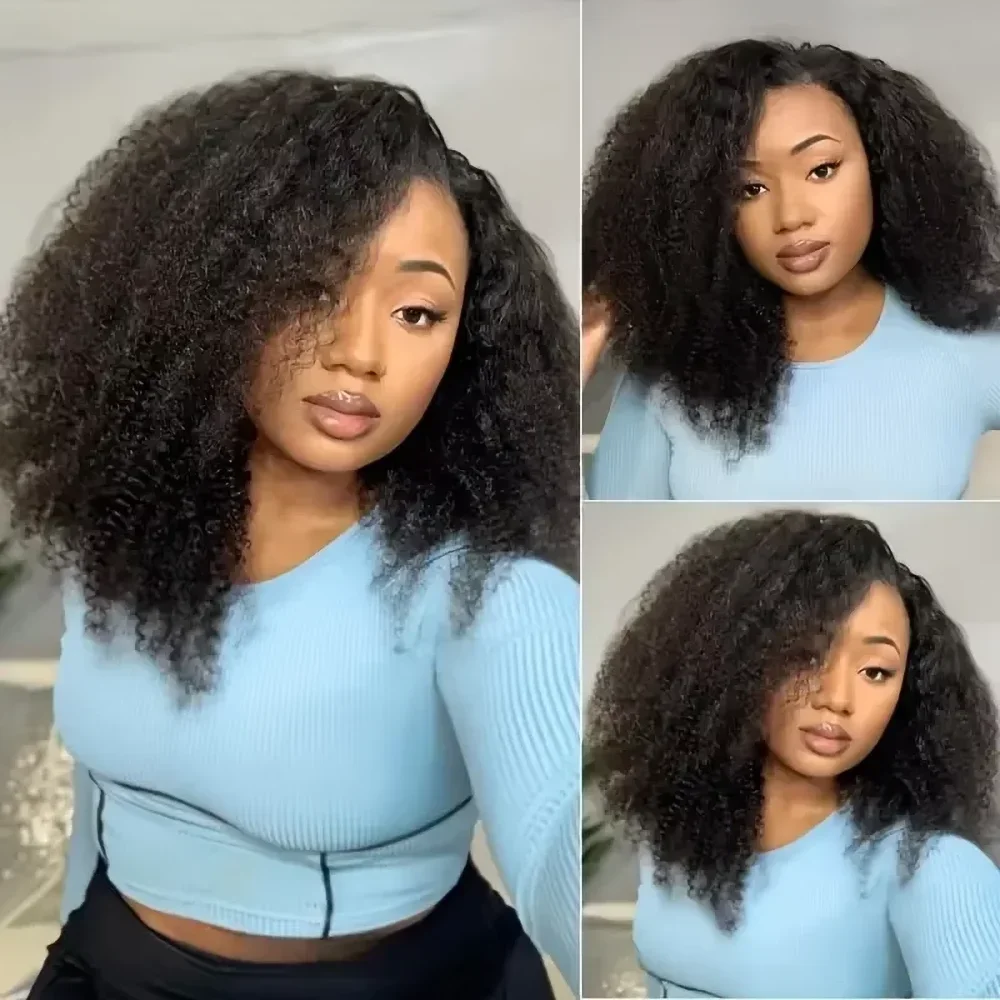 Ready To Wear Flip Over Kinky Curly Wave Human Hair Wigs 200 Density Upgrade 3 In 1 Half  Machine Made Wig For  Women 30 32 Inch