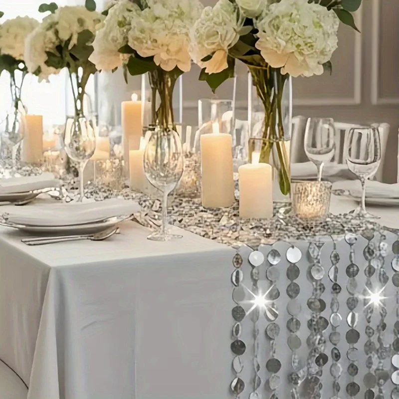 12 Stück Pailletten-Vorhang, silberfarben, glitzernd, hängende Dekorationen, 100 cm lang, für Hochzeitshintergrund, Party-Dekoration, Raumteiler – Detail 3