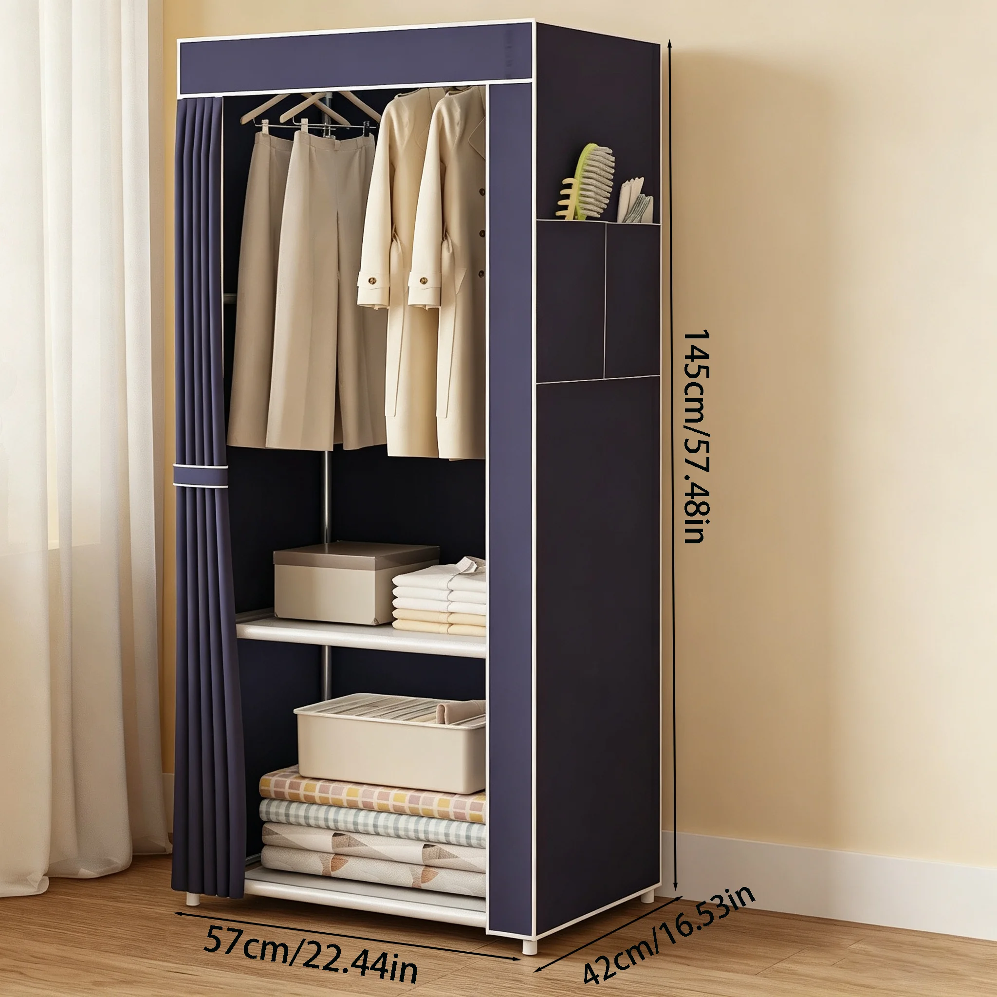 Portable Wardrobe Clothing Storage Cabinet with Non-Woven Fabric Cover Design, Dust-Proof Storage for Bedroom Wardrobe, Detachable and Assembleable Wardrobe, Living Room Wardrobe, Sturdy and Durable Wardrobe view 3