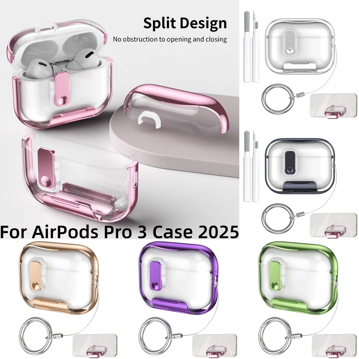 Case for Airpods Pro 3 with Phone Stand Clear TPU Shockproof Protective Cover For Airpods Pro 3 Case with Keychain & Cleaner Pen
