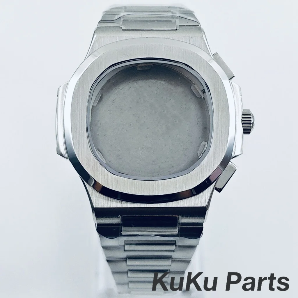 VK63 40MM Nautilus Silbernes Uhrengehäuse Uhrenarmbänder Saphirglas Wasserdicht Passend für VK63 VK64 Uhrwerk Mod Uhren Zubehör