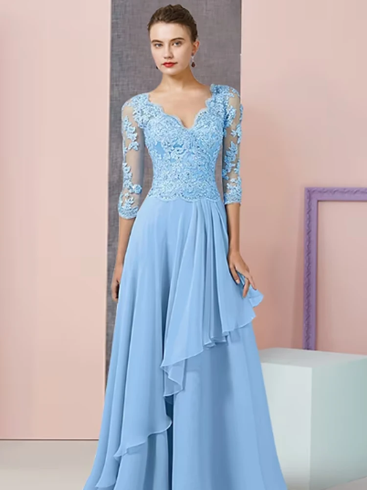 Mulheres Sexy V-Neck Flores do assoalho-comprimento Lace Straight Formal Evening Dresses/Bridal Wedding Party Prom Gowns Frete Grátis